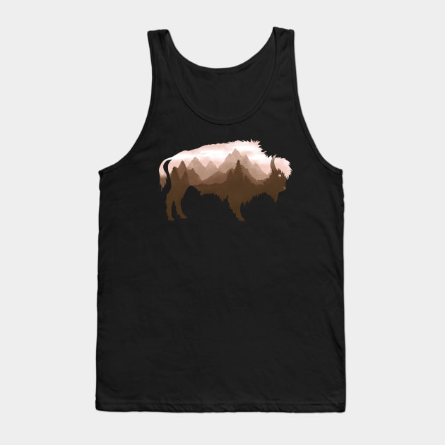 Dramabite Bison Buffalo Double Exposure Surreal Wildlife Native Animal Tank Top by dramabite